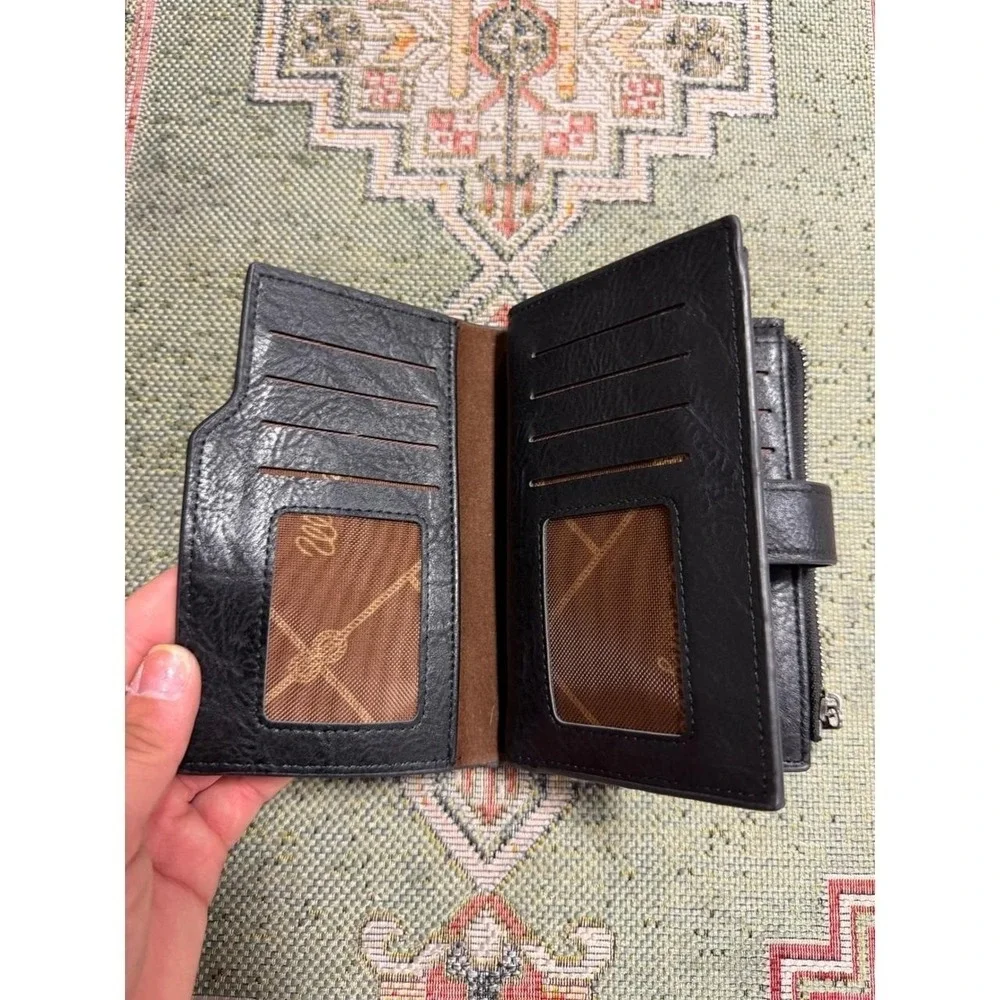 Wrangler Black Faux Leather Bifold Wallet with Snap Closure and Coin Pocket